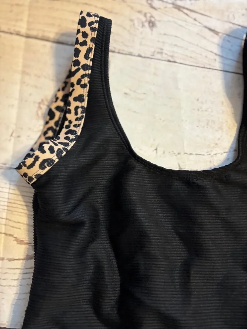 Pink Lily Black With Animal Print Trim One Piece Swimwear High Thigh Size Small